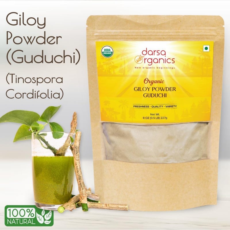 Darsa Organics Giloy Powder (8oz) - Premium Organic Guduchi (Tinospora Cordifolia) for Immune Support - USDA Certified Giloy Stem Powder for Herbal Tea & Digestion - Non-GMO, Kosher & Vegan - Image 3